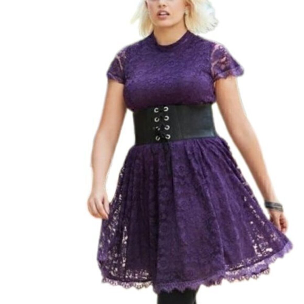 [Torrid] Deep Purple Hi Neck Lace Skater Dress - Size 18